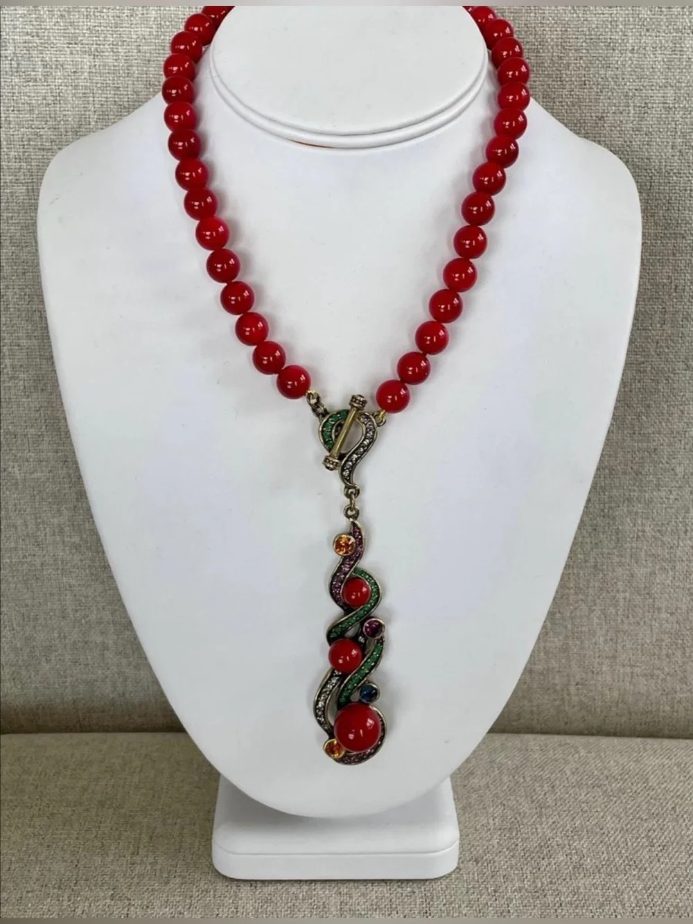 ✨ AUTHENTIC HEIDI DAUS VIBRANT RED BEADED STATEMENT DROP NECKLACE ✨